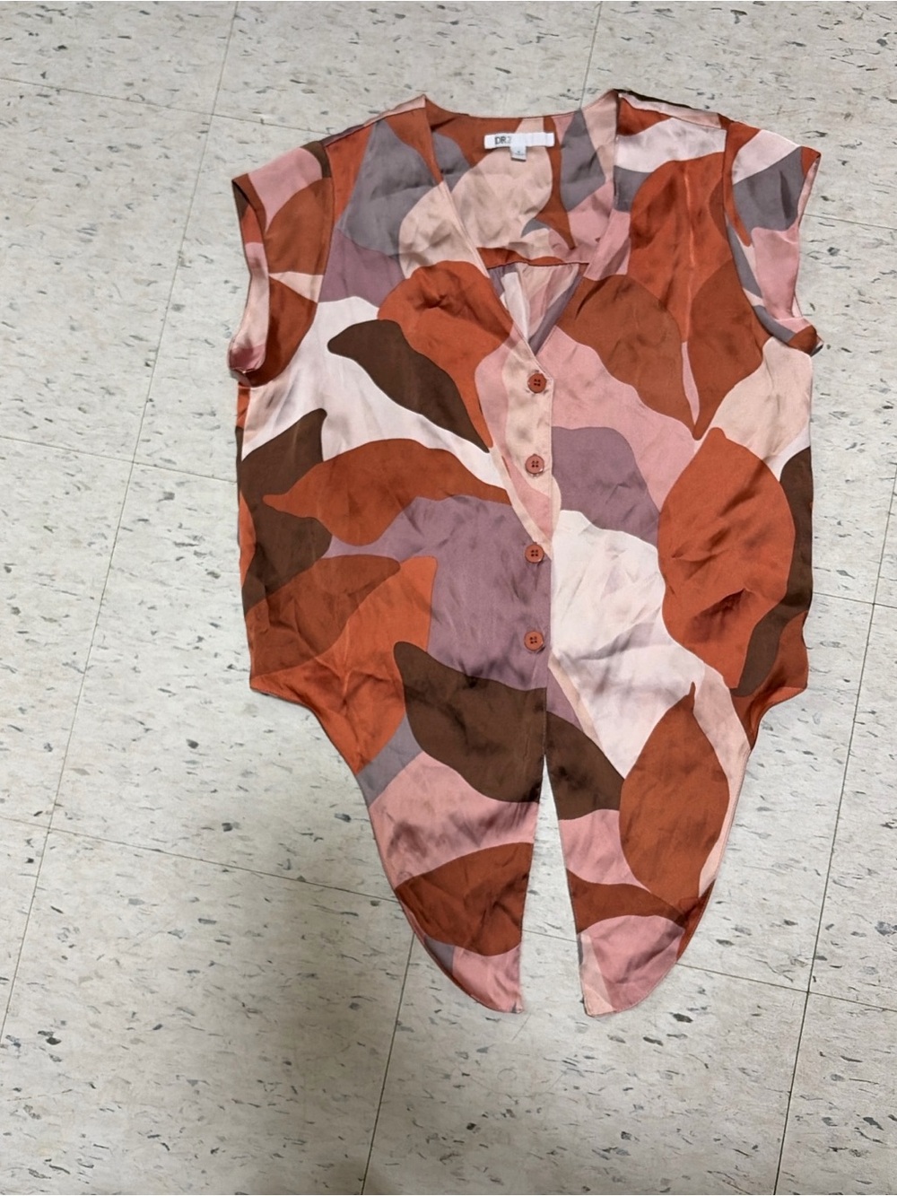 Lightweight Leaf-Print Button Front Jumpsuit Top - Rust Pink